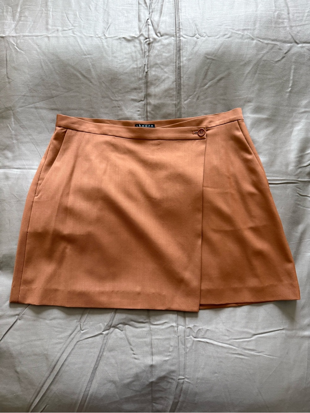 Theory 100% Wool Terracotta Wrap Mini Skirt Size 6